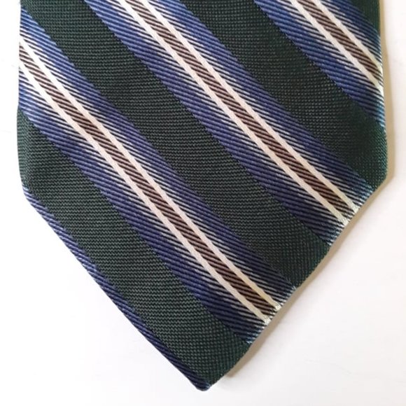TOMMY HILFIGER - 100% SILK NECKTIE - DARK GREEN WITH BLUE & WHITE ACCENTS - Picture 1 of 3